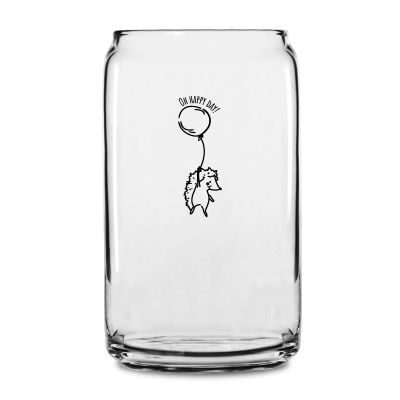 Personalized 16 oz Custom Can Shaped Glass - Hello Baby Hedgehog with Balloon - Customized Can Glasses