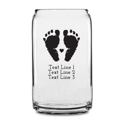 Personalized 16 oz Custom Can Shaped Glass - Baby Footprints Silhouette - Customized Can Glasses