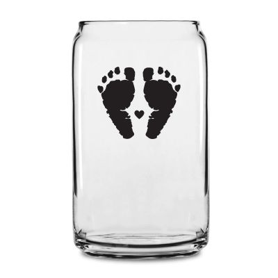 Personalized 16 oz Custom Can Shaped Glass - Baby Footprints Silhouette - Customized Can Glasses