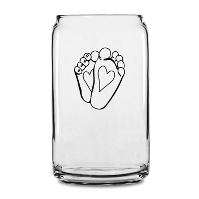 Personalized 16 oz Custom Can Shaped Glass - Baby Feet with Heart - Customized Can Glasses