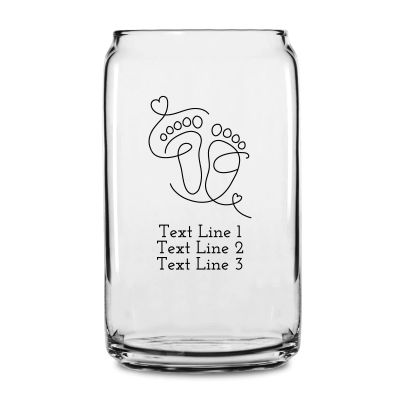 Personalized 16 oz Custom Can Shaped Glass - Baby Feet Drawing - Customized Can Glasses