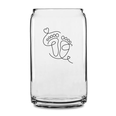 Personalized 16 oz Custom Can Shaped Glass - Baby Feet Drawing - Customized Can Glasses
