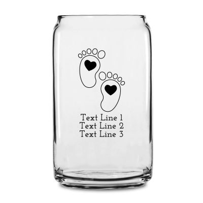 Personalized 16 oz Custom Can Shaped Glass - Cartoon Baby Feet with Heart - Customized Can Glasses