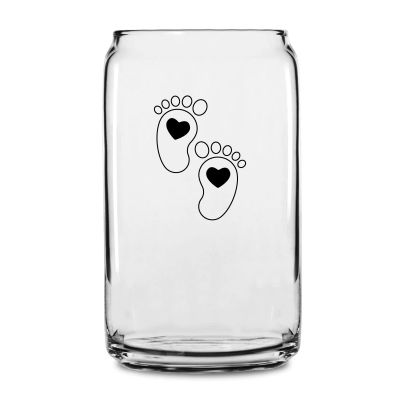 Personalized 16 oz Custom Can Shaped Glass - Cartoon Baby Feet with Heart - Customized Can Glasses