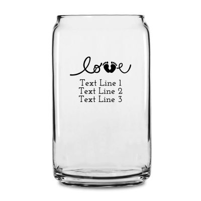 Personalized 16 oz Custom Can Shaped Glass - Love Baby Feet - Customized Can Glasses