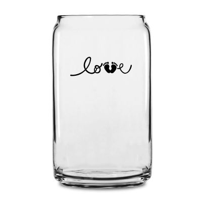 Personalized 16 oz Custom Can Shaped Glass - Love Baby Feet - Customized Can Glasses