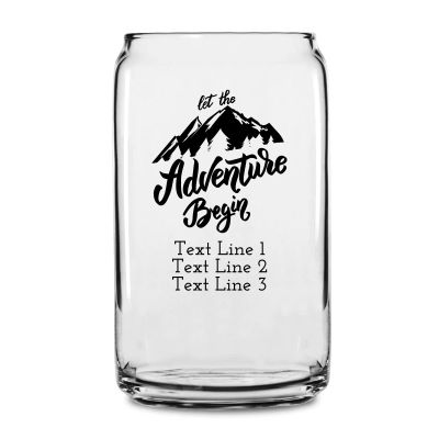 Personalized 16 oz Custom Can Shaped Glass - Let The Adventure Begin - Customized Can Glasses