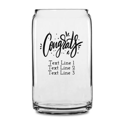 Personalized 16 oz Custom Can Shaped Glass - Congrats Script - Customized Can Glasses