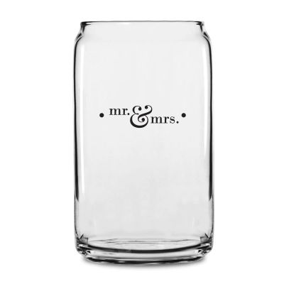 Personalized 16 oz Custom Can Shaped Glass - Mr. & Mrs. Circle Stamp - Customized Can Glasses