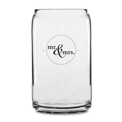 Personalized 16 oz Custom Can Shaped Glass - Mr. & Mrs. Circle Stamp No. 2 - Customized Can Glasses