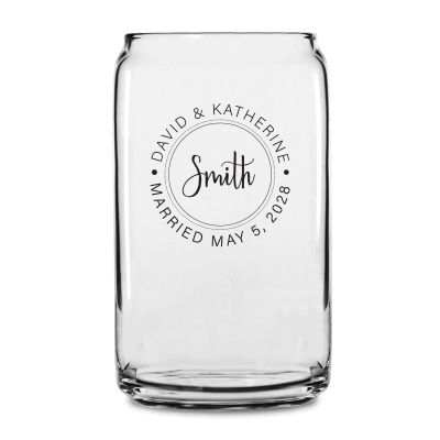Personalized 16 oz Custom Can Shaped Glass - Signature Circle Stamp - Customized Can Glasses