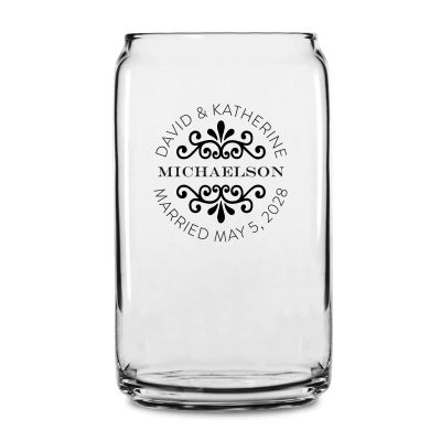 Personalized 16 oz Custom Can Shaped Glass - Flourish Name Stamp - Customized Can Glasses