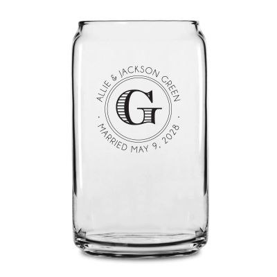 Personalized 16 oz Custom Can Shaped Glass - Initial Circle Stamp - Customized Can Glasses