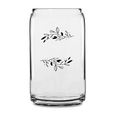 Personalized 16 oz Custom Can Shaped Glass - Initials with Leaves - Customized Can Glasses