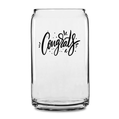 Personalized 16 oz Custom Can Shaped Glass - Congrats Script - Customized Can Glasses