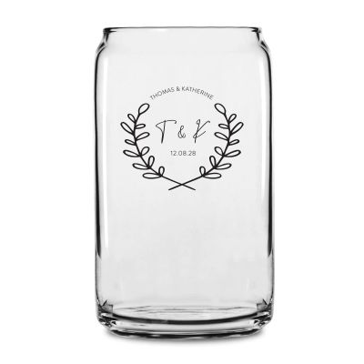 Personalized 16 oz Custom Can Shaped Glass - Laurel Leaf Signature Initial - Customized Can Glasses