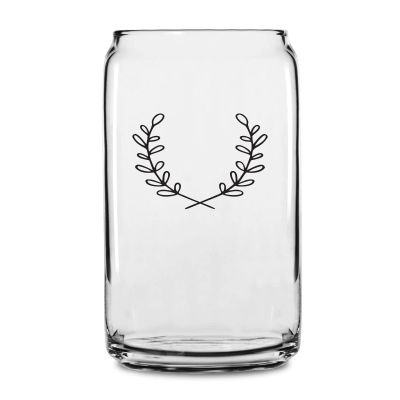 Personalized 16 oz Custom Can Shaped Glass - Laurel Leaf Signature Initial - Customized Can Glasses