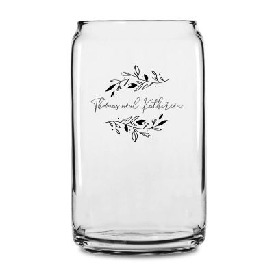 Personalized 16 oz Custom Can Shaped Glass - Signature with Leaves - Customized Can Glasses
