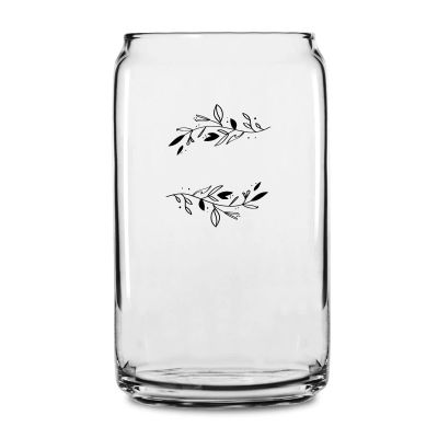 Personalized 16 oz Custom Can Shaped Glass - Signature with Leaves - Customized Can Glasses