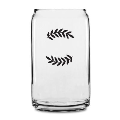 Personalized 16 oz Custom Can Shaped Glass - Laurel Leaf Large Type Initials - Customized Can Glasses