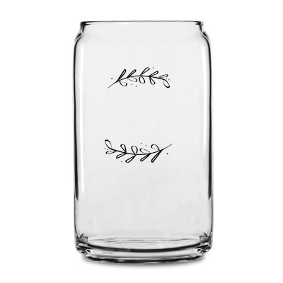 Personalized 16 oz Custom Can Shaped Glass - Laurel Leaf Drawing Initials - Customized Can Glasses