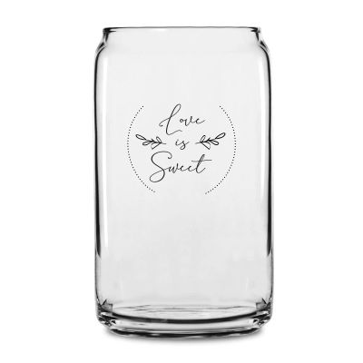 Personalized 16 oz Custom Can Shaped Glass - Love is Sweet Circle Stamp - Customized Can Glasses