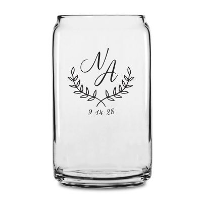 Personalized 16 oz Custom Can Shaped Glass - Laurel Monogram - Customized Can Glasses