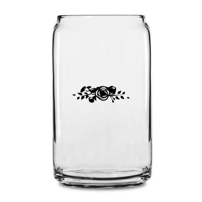 Personalized 16 oz Custom Can Shaped Glass - Three Letter Monogram with Rose - Customized Can Glasses