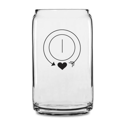 Personalized 16 oz Custom Can Shaped Glass - Circle Heart Monogram - Customized Can Glasses