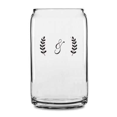 Personalized 16 oz Custom Can Shaped Glass - Leaves Initials - Customized Can Glasses