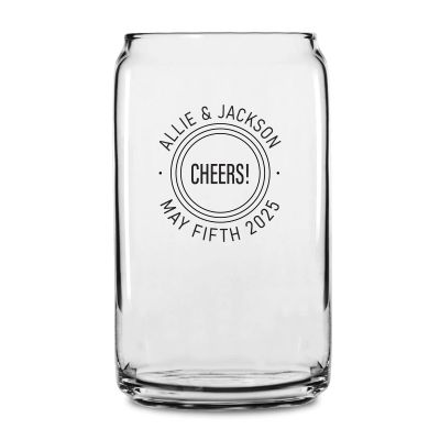 Personalized 16 oz Custom Can Shaped Glass - CHEERS Names and Date - Customized Can Glasses