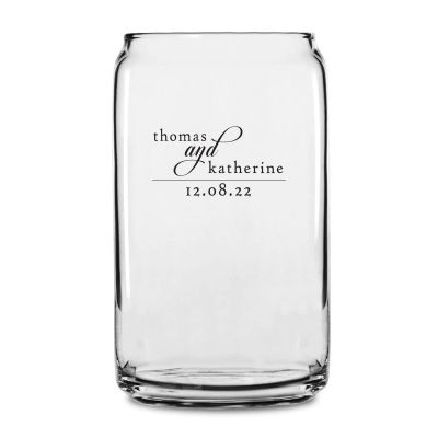 Personalized 16 oz Custom Can Shaped Glass - Antique Names and Date - Customized Can Glasses