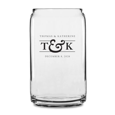 Personalized 16 oz Custom Can Shaped Glass - Initials Monogram Name and Date - Customized Can Glasses