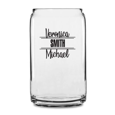 Personalized 16 oz Custom Can Shaped Glass - Contemporary Handwritten Names - Customized Can Glasses