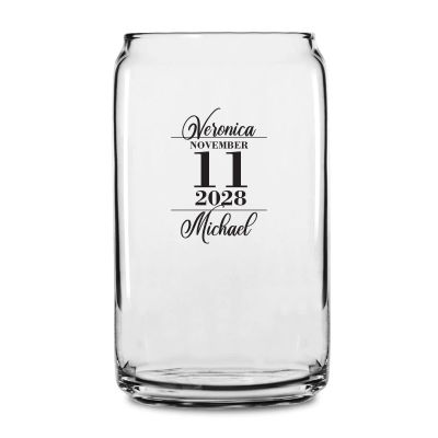 Personalized 16 oz Custom Can Shaped Glass - Stacked Date Written Names - Customized Can Glasses
