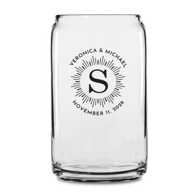 Personalized 16 oz Custom Can Shaped Glass - Starburst Initial - Customized Can Glasses