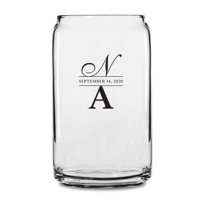 Personalized 16 oz Custom Can Shaped Glass - Script & Print Initials - Customized Can Glasses