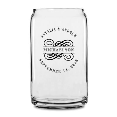 Personalized 16 oz Custom Can Shaped Glass - Split Flourish Symbol - Customized Can Glasses