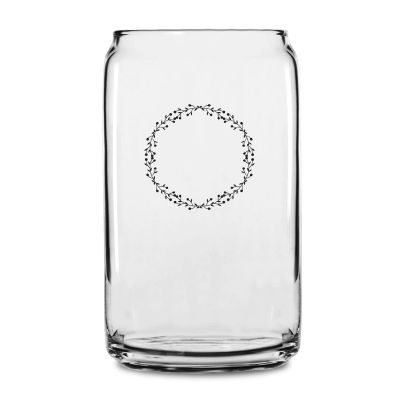 Personalized 16 oz Custom Can Shaped Glass - Flower Laurel Monogram - Customized Can Glasses