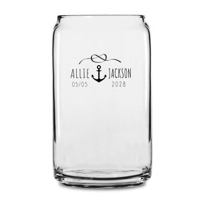 Personalized 16 oz Custom Can Shaped Glass - Knot and Anchor - Customized Can Glasses