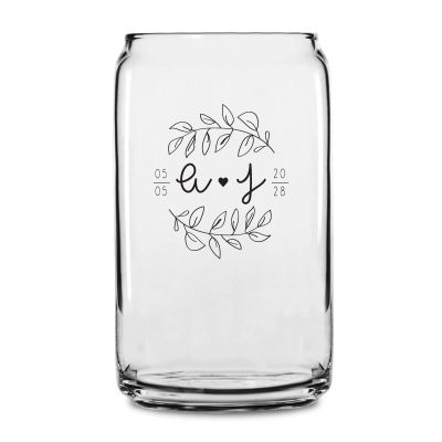Personalized 16 oz Custom Can Shaped Glass - Laurel Heart - Customized Can Glasses