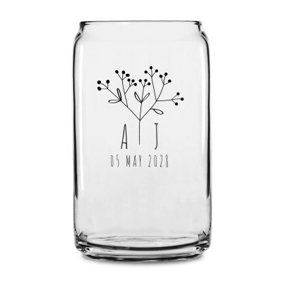 Personalized 16 oz Custom Can Shaped Glass - Flower Branch Name - Customized Can Glasses