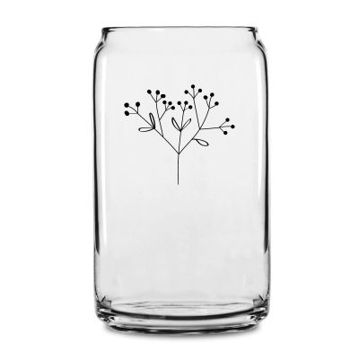 Personalized 16 oz Custom Can Shaped Glass - Flower Branch Name - Customized Can Glasses