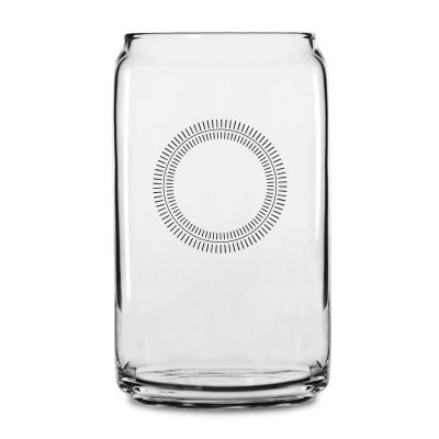 Personalized 16 oz Custom Can Shaped Glass - Lined Monogram Initials Circle Stamp - Customized Can Glasses
