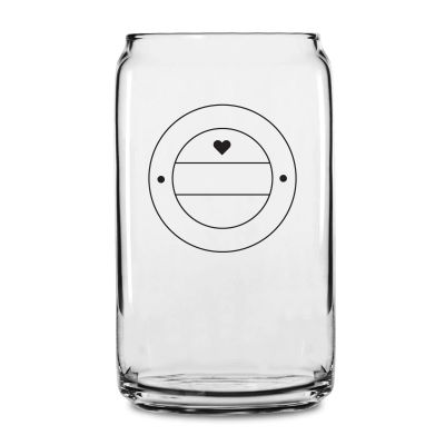 Personalized 16 oz Custom Can Shaped Glass - Heart Circle Stamp - Customized Can Glasses