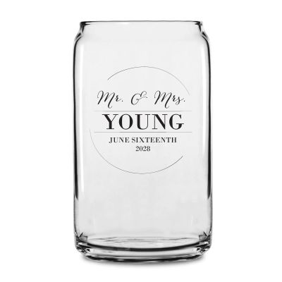 Personalized 16 oz Custom Can Shaped Glass - Mr. & Mrs. Circle Stamp No.3 - Customized Can Glasses