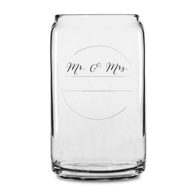 Personalized 16 oz Custom Can Shaped Glass - Mr. & Mrs. Circle Stamp No.3 - Customized Can Glasses