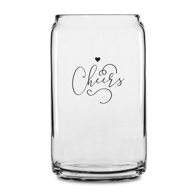 Personalized 16 oz Custom Can Shaped Glass - Cheers with Heart Circle Stamp - Customized Can Glasses