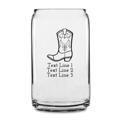 Personalized 16 oz Custom Can Shaped Glass - Cowboy Boot - Customized Can Glasses