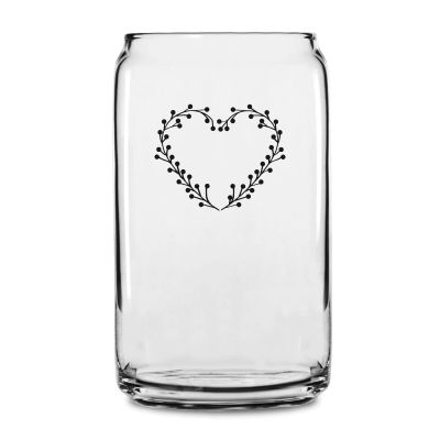 Personalized 16 oz Custom Can Shaped Glass - Heart Flower Wreath with Initials - Customized Can Glasses